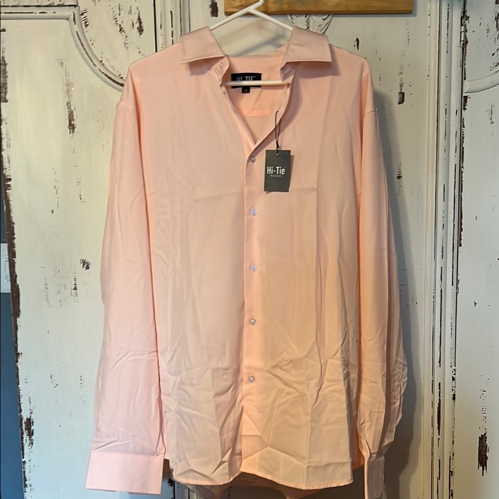 Pink Long-Sleeve Dress Shirt with V-Neck